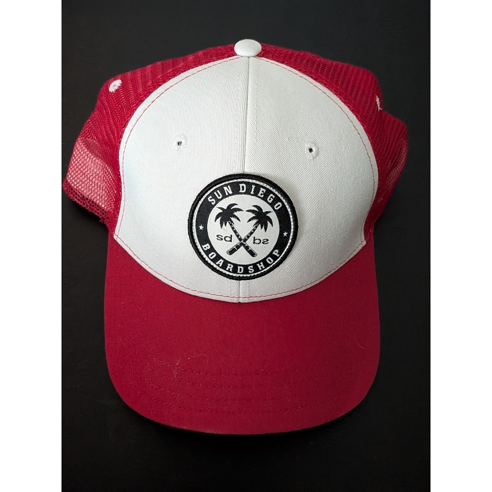 Sun Diego Board Shop Trucker Hat Red Snapback Skateboarding Cap OSFM Skate Pukka
